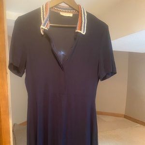 Blue Sandro dress with crochet collar